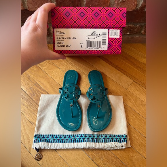 Tory Burch Teal Logo Thong Sandals - Picture 9 of 11